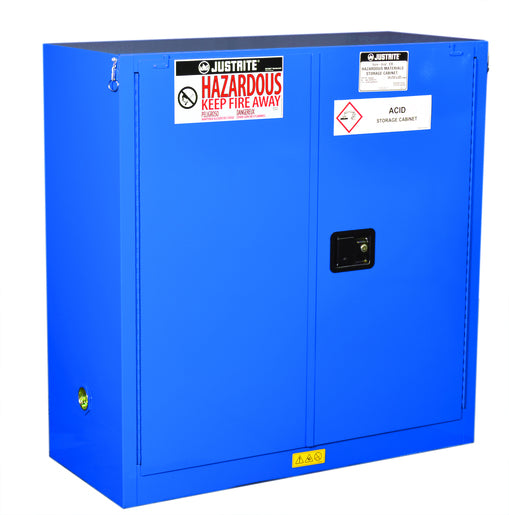 Justrite¬Æ 30 Gallon Royal Blue Sure-Grip¬Æ EX 18 Gauge CR Steel Hazardous Material Safety Cabinet With (1) Adjustable Shelf And (2) Self-Closing Doors