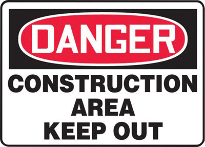 Accuform Signs¬Æ 10" X 14" Black, Red And White 0.055" Plastic Admittance And Exit Sign "DANGER CONSTRUCTION AREA KEEP OUT" With 3/16" Mounting Hole And Round Corner
