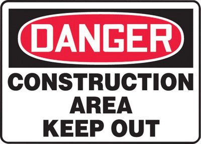 Accuform Signs¬Æ 10" X 14" Black, Red And White 4 mils Adhesive Vinyl Admittance And Exit Sign "DANGER CONSTRUCTION AREA KEEP OUT"