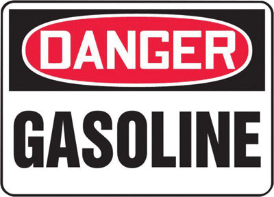 Accuform Signs¬Æ 7" X 10" Black, Red And White 0.055" Plastic Chemicals And Hazardous Materials Sign "DANGER GASOLINE" With 3/16" Mounting Hole And Round Corner