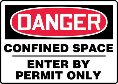 Accuform Signs¬Æ 7" X 10" Black, Red And White 0.055" Plastic Sign "DANGER CONFINED SPACE ENTER BY PERMIT ONLY" With 3/16" Mounting Hole And Round Corner
