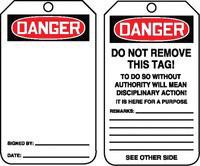Accuform Signs¬Æ 5 3/4" X 3 1/4" 10 mils PF-Cardstock Accident Prevention Safety Tag DANGER (BLANK) With Disciplinary Action Warning On Back (25 Per Pack)