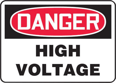 Accuform Signs¬Æ 7" X 10" Black, Red And White 0.040" Aluminum Electrical Sign "DANGER HIGH VOLTAGE" With Round Corner