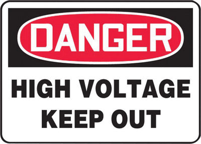 Accuform Signs¬Æ 10" X 14" Black, Red And White 0.040" Aluminum Electrical Sign "DANGER HIGH VOLTAGE KEEP OUT" With Round Corner