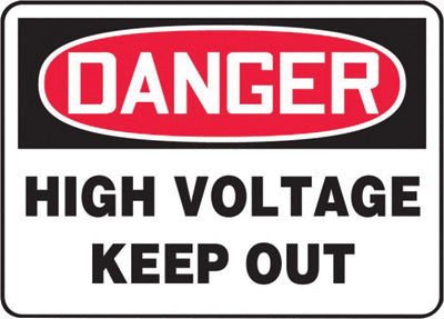 Accuform Signs¬Æ 10" X 14" Black, Red And White 0.055" Plastic Electrical Sign "DANGER HIGH VOLTAGE KEEP OUT" With 3/16" Mounting Hole And Round Corner