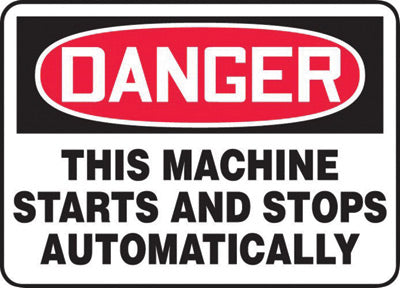 Accuform Signs¬Æ 7" X 10" Black, Red And White 0.040" Aluminum Equipment Machinery And Operations Safety Sign "DANGER THIS MACHINE STARTS AND STOPS AUTOMATICALLY" With Round Corner