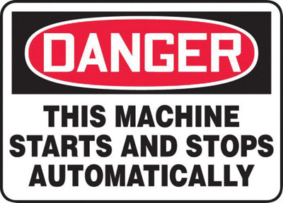 Accuform Signs¬Æ 10" X 14" Black, Red And White 0.040" Aluminum Equipment Machinery And Operations Safety Sign "DANGER THIS MACHINE STARTS AND STOPS AUTOMATICALLY" With Round Corner