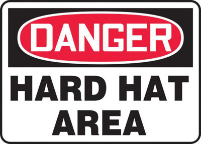 Accuform Signs¬Æ 10" X 14" Black, Red And White 0.055" Plastic PPE Sign "DANGER HARD HAT AREA" With 3/16" Mounting Hole And Round Corner