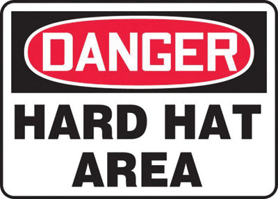 Accuform Signs¬Æ 10" X 14" Black, Red And White 0.040" Aluminum PPE Sign "DANGER HARD HAT AREA" With Round Corner