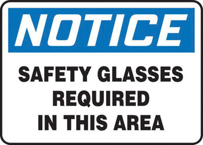 Accuform Signs¬Æ 10" X 14" Black, Blue And White 0.040" Aluminum PPE Sign "NOTICE SAFETY GLASSES REQUIRED IN THIS AREA" With Round Corner