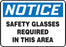 Accuform Signs¬Æ 10" X 14" Black, Blue And White 0.055" Plastic PPE Sign "NOTICE SAFETY GLASSES REQUIRED IN THIS AREA" With 3/16" Mounting Hole And Round Corner