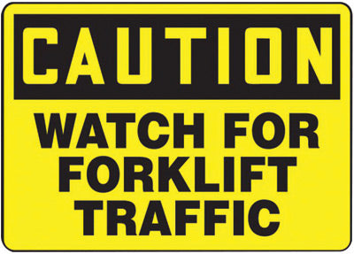 Accuform Signs¬Æ 7" X 10" Black And Yellow 0.040" Aluminum Industrial Traffic Sign "CAUTION WATCH FOR FORKLIFT TRAFFIC" With Round Corner