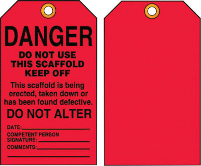 Accuform Signs¬Æ 5 3/4" X 3 1/4" Black And Red 10 mil PF-Cardstock English Scaffold Status Tag "DANGER DO NOT USE THIS SCAFFOLD KEEP OFF‚Ç¨¬¶" With 3/8" Plain Hole (25 Per Pack)