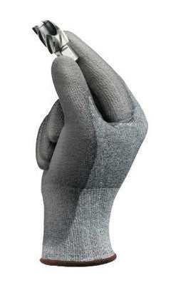 Ansell HyFlex® Light Duty Cut And Abrasion Resistant Gray Polyurethane Palm Coated Work Gloves With Gray Lycra® And DSM Dyneema® Liner And Knit Wrist