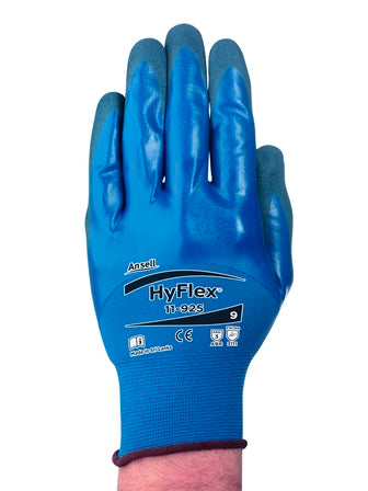 Ansell Size 6 HyFlex¬Æ 18 Gauge Black Nitrile Palm And Fingertip Coated Work Gloves With Blue Spandex Liner And Knit Wrist
