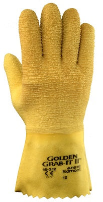 Ansell Size 10 Golden Grab-It¬Æ II Heavy Duty Multi-Purpose Cut Resistant Natural Rubber Latex Fully Coated Work Gloves With Jersey Knit Liner And Gauntlet Cuff