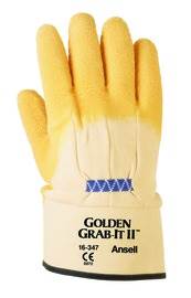 Ansell Size 10 Golden Grab-It¬Æ II Heavy Duty Cut Resistant Natural Rubber Latex Palm Coated Work Gloves With Jersey Knit Liner And Safety Cuff