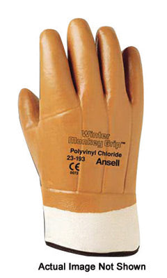 Ansell Size 10 Fluorescent Orange Winter Monkey Grip‚Ñ¢ Jersey Lined Cold Weather Gloves With Wing Thumb, Knit Wrist, Vinyl Fully Coated And Foam Insulation