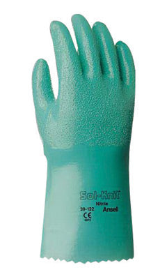 Ansell Size 8 Green Sol-Knit® 12" Cotton Interlock Knit Lined Supported Nitrile Chemical Resistant Gloves With Rough Finish And Gauntlet Cuff