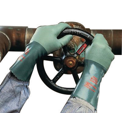 Ansell Size 8 Green Scorpio® 12" Interlock Knit Lined 15 mil Neoprene Fully Coated Heavy Duty Chemical Resistant Gloves With Rough Finish And Gauntlet Cuff