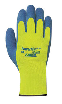 Ansell Size 10 Blue And Hi-Viz Yellow PowerFlex¬Æ T Thermal Terry Cloth Lined Cold Weather Gloves With Knit Wrist And Natural Rubber Latex Coated Palm