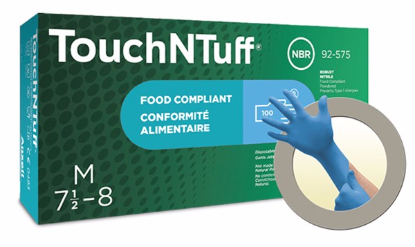 Ansell Large Blue 9 1/2" TNT¬Æ Blue 5 mil Nitrile Ambidextrous Lightly Powdered Disposable Gloves With Textured Finger Tip Finish And Rolled Beaded Cuff