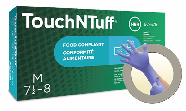Ansell Large Blue 9 1/2" TNT¬Æ Blue 5 mil Nitrile Ambidextrous Powder-Free Disposable Gloves With Textured Finger Tip Finish And Rolled Beaded Cuff