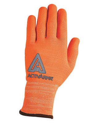 Ansell Size 8 Hi-Viz Orange ActivArmr¬Æ Seamless Knit 13 gauge Medium Duty Cut Resistant Gloves With Knit Wrist, Techcor¬Æ Polyester Spandex Lining And Straight Thumb
