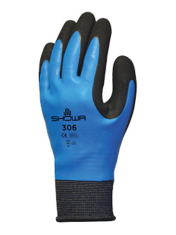 SHOWA‚Ñ¢ Size 9 306 13 Gauge Black Dual Foam Latex Fully Dipped Coated Worked Glove With Seamless Blue Knit Nylon And Polyester Liner And Knit Wrist