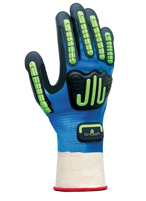 SHOWA‚Ñ¢ Size 9 Heavy Duty Blue Nitrile Palm And Fingertip Coated Work Gloves With White Cotton And Polyester Liner And Knit Wrist