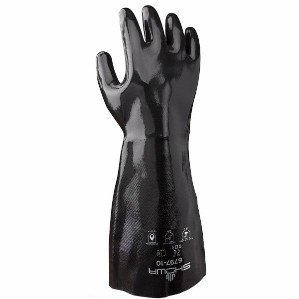 SHOWA‚Ñ¢ Size 10 Large Black Neo Grab‚Ñ¢ Elbow Length Cotton Lined Neoprene Multi-Dipped Chemical Resistant Gloves With Smooth Finish And Gauntlet Cuff