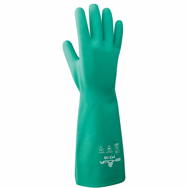 SHOWA‚Ñ¢ Size 9 Green Nitri-Solve¬Æ 13" 11 mil Unsupported Nitrile Fully Coated Chemical Resistant Gloves With Bisque And Textured Finish And Gauntlet Cuff (Chlorinated)