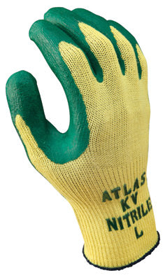 SHOWA‚Ñ¢ Size 9 Atlas¬Æ 10 Gauge Cut Resistant Green Nitrile Dipped Palm Coated Work Gloves With Yellow Seamless Kevlar¬Æ Knit Liner