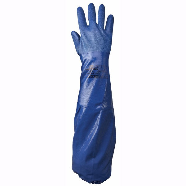 SHOWA‚Ñ¢ Size 8 Royal Blue NSK-26‚Ñ¢ 26" Cotton Interlock Knit Lined 2 mil Supported Nitrile Fully Coated Chemical Resistant Gloves With Rough Finish And Gauntlet Cuff