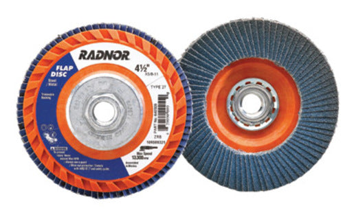 Radnor¬Æ 4 1/2" X 5/8" - 11 80 Grit Zirconia Alumina Type 27 Flap Disc With Trimmable Plastic Back