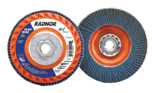 Radnor¬Æ 4 1/2" X 5/8" - 11 60 Grit Zirconia Alumina Type 27 Flap Disc With Trimmable Plastic Back