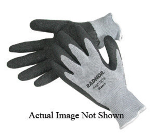 Radnor¬Æ Medium Gray String Knit Gloves With Black Latex Palm Coating And Blue Hem