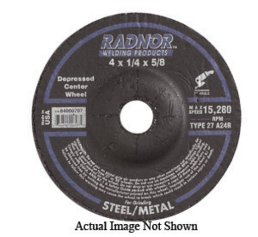 Radnor¬Æ 4" X 1/8" X 5/8" A24R Aluminum Oxide Type 27 Depressed Center Cut Off Wheel For Use With Right Angle Grinder On Metal And Steel