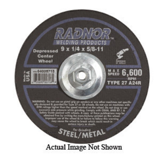 Radnor¬Æ 9" X 1/4" X 7/8" A24R Aluminum Oxide Type 27 Depressed Center Grinding Wheel For Use With Right Angle Grinder On Metal And Steel