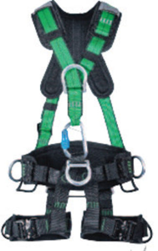 MSA Large Green Gravity¬Æ Full Body Suspension Harness With Quick Connect Leg Strap Buckle, Aluminum D-Ring Hardware And Carabiner