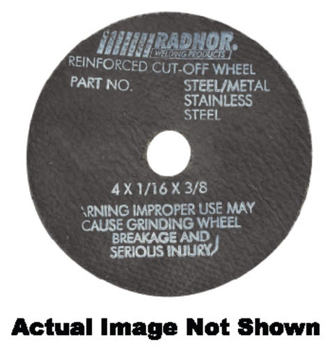 Radnor¬Æ 4" X 1/16" X 3/8" A36T Aluminum Oxide Reinforced Type 1 Cut Off Wheel For Use With Straight Shaft Grinder On Metal