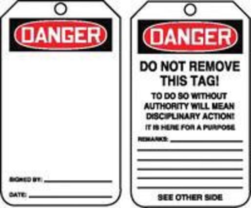 Accuform Signs¬Æ 5 3/4" X 3 1/4" 15 mils RP-Plastic Accident Prevention Safety Tag DANGER (BLANK) With Do Not Remove Tag Warning On Back (25 Per Pack)