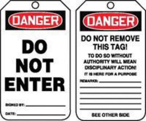 Accuform Signs¬Æ 5 3/4" X 3 1/4" 15 mils RP-Plastic Safety Accident Prevention Tag DANGER DO NOT ENTER With Do Not Remove Tag Warning On Back (25 Per Pack)
