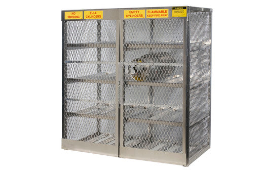 Justrite¬Æ 60" X 65" X 32" Aluminum Horizontal 16 Cylinder Storage Locker With (6) Manual Close Door And (6) Shelves (For Flammables)