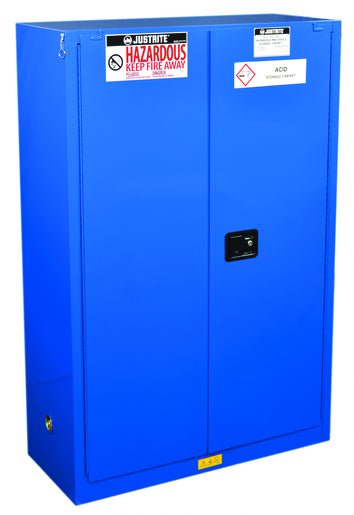 Justrite¬Æ 45 Gallon Royal Blue Sure-Grip¬Æ EX 18 Gauge CR Steel Hazardous Material Safety Cabinet With (2) Adjustable Shelves And (2) Self-Closing Doors