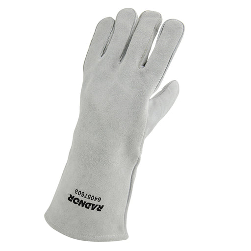 Radnor¬Æ Large Pearl Gray 14" Shoulder Split Cowhide Cotton Sock Lined Left Hand Welders Glove With Wing Thumb And Fully Welted Fingers (Carded)