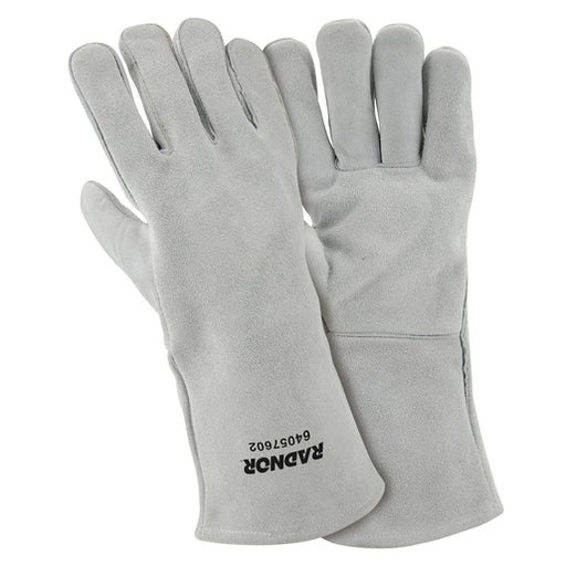 Radnor® Large Pearl Gray 14" Shoulder Split Cowhide Cotton Sock Lined Welders Gloves With Wing Thumb