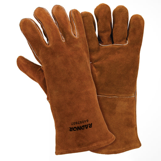 Radnor¬Æ Large Brown 14" Shoulder Split Cowhide Cotton Sock Lined Welders Gloves With Wing Thumb