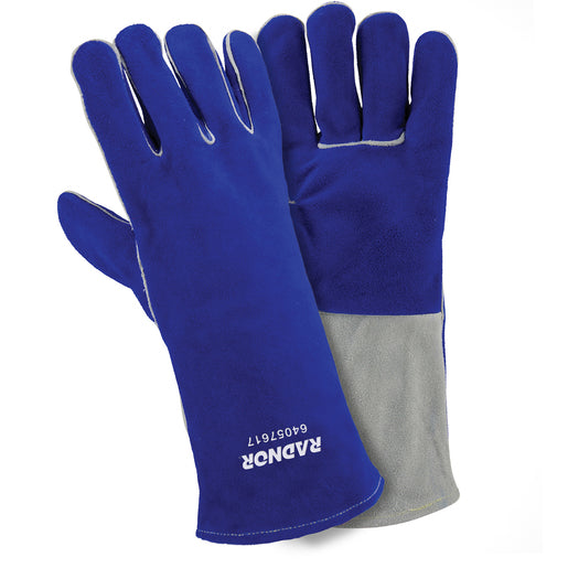 Radnor¬Æ Large Blue 14" Premium Side Split Cowhide Cotton Lined Welders Gloves With Wing Thumb And Kevlar¬Æ Stitching