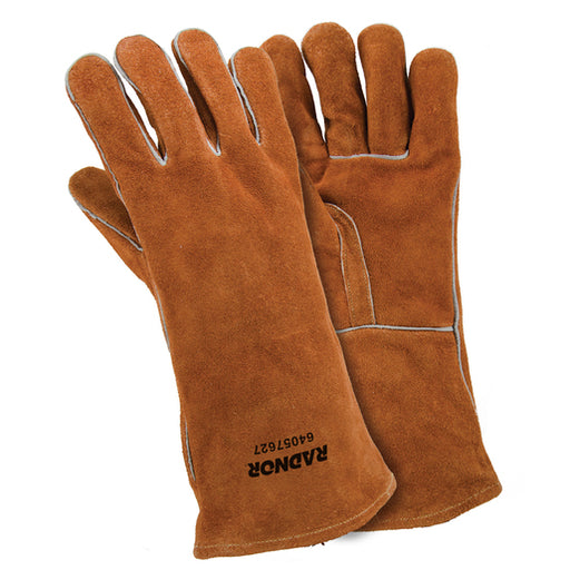 Radnor¬Æ Large Brown 14" Shoulder Split Cowhide Cotton Lined Welders Gloves With Reinforced, Straight Thumb And Kevlar¬Æ Stitching